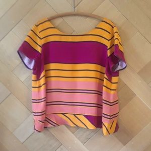 Anthropologie Maeve Striped Top Fuschia Yellow 10
